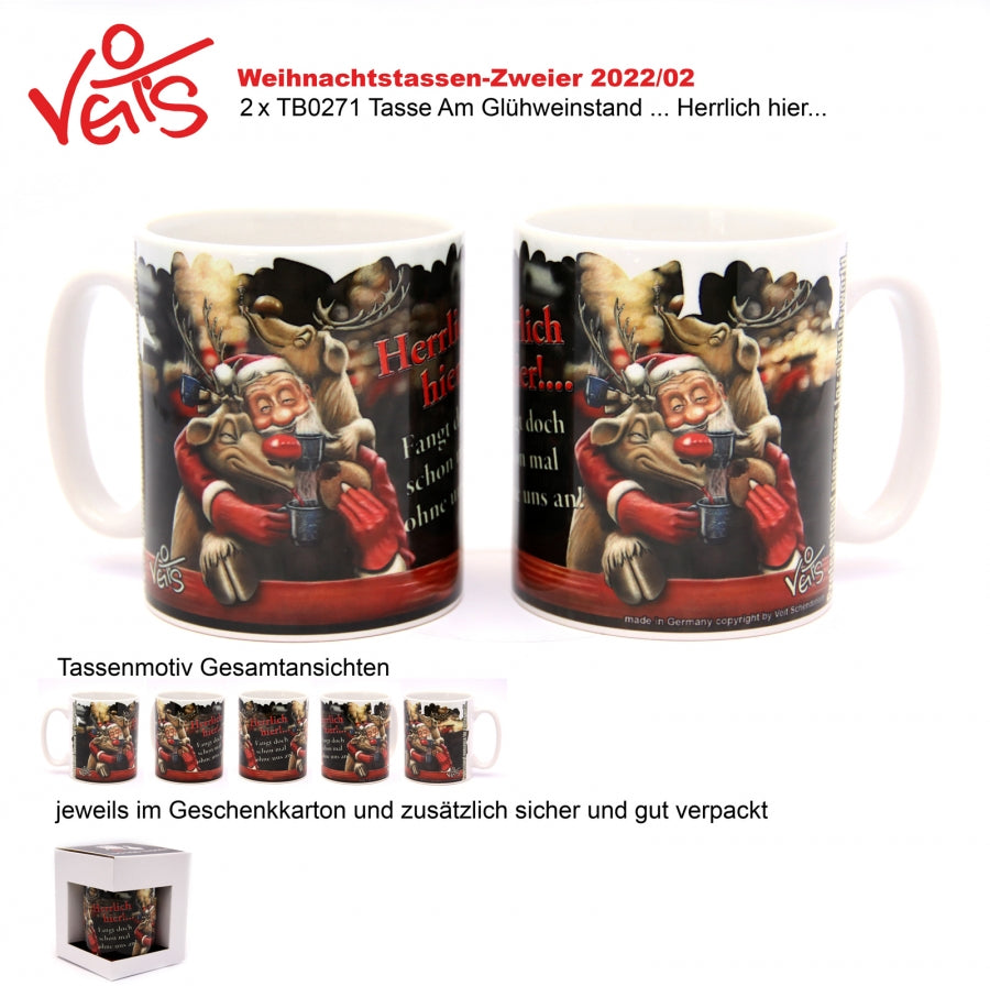 Weihnachtstassen, Weihnachtsaktion, 2er Pack Tassen, Kaffeebecher, Glühweinbecher