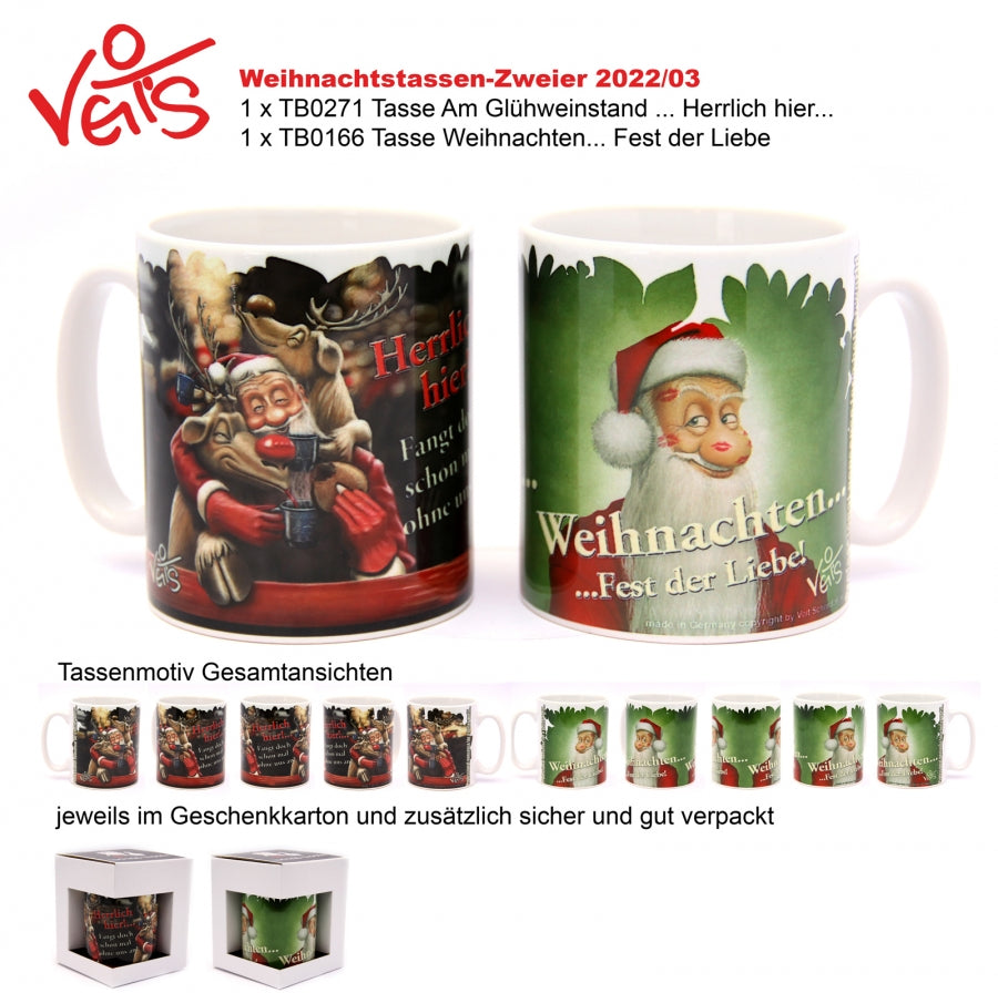 Weihnachtsaktion, 2er Pack Weihnachtstassen, Kaffeebecher, Glühweinbecher