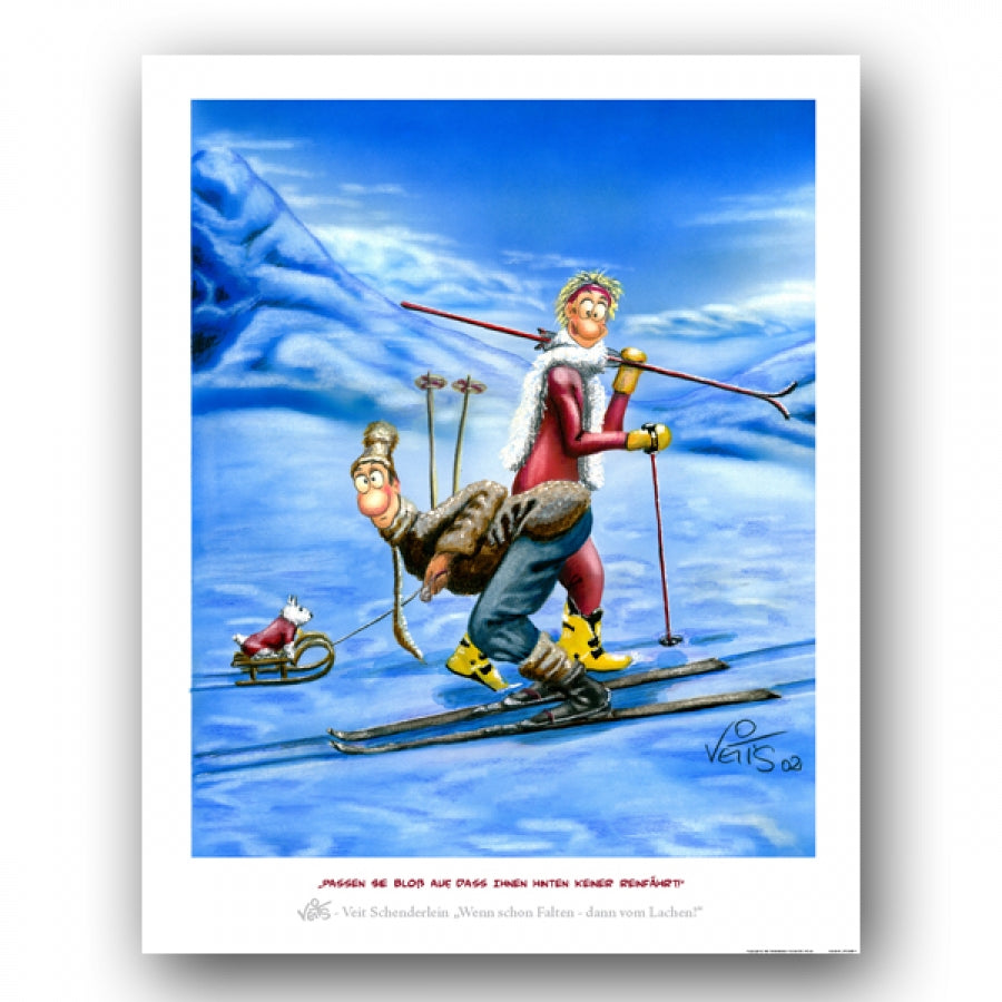 Bild Karikatur Cartoon Skifahren Abfahrt