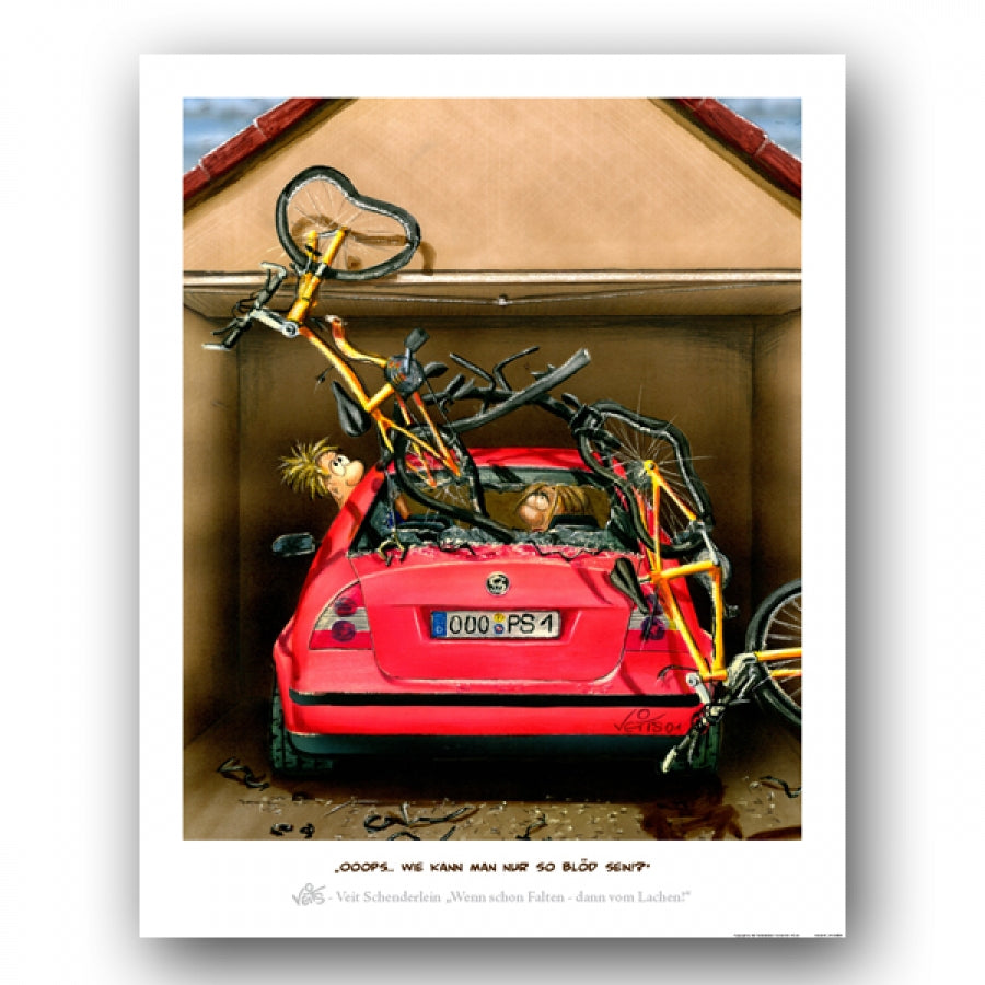 Bild Karikatur Cartoon Auto Fahrrad Parken
