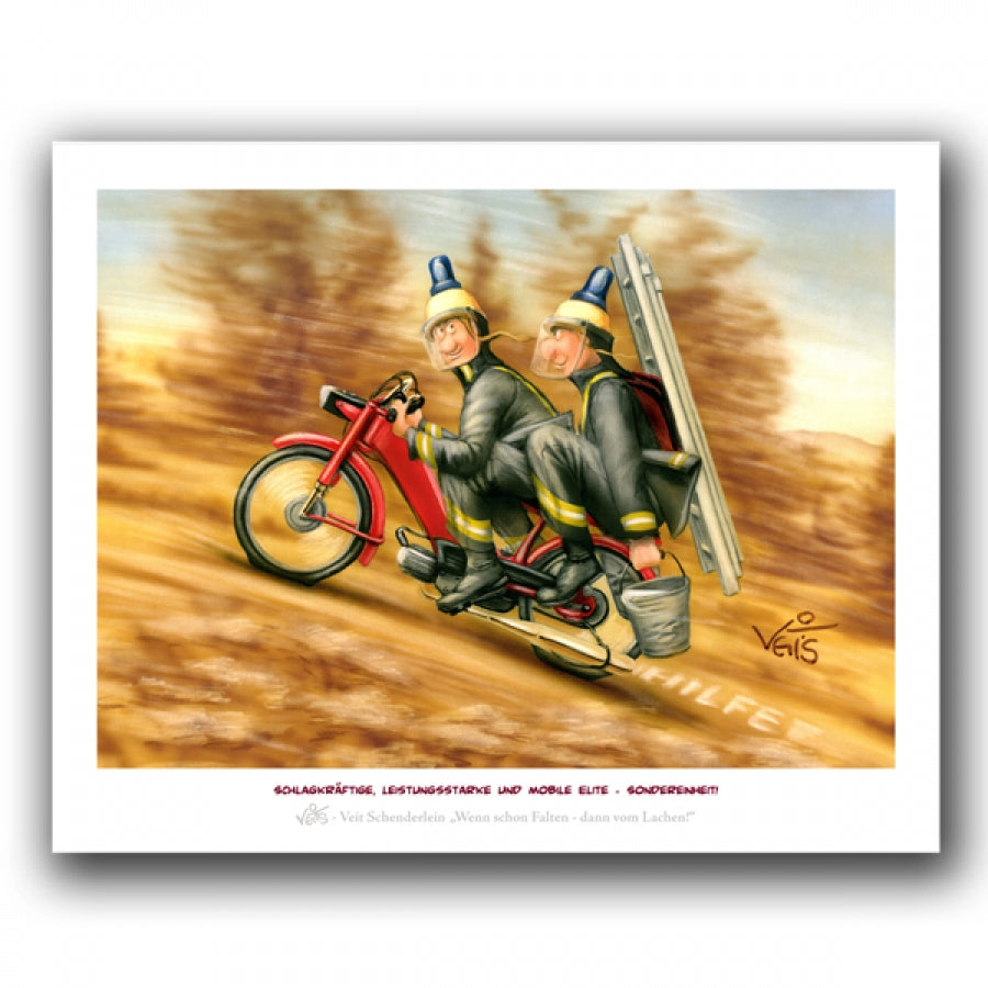 Bild Karikatur Cartoon Feuerwehr Moped