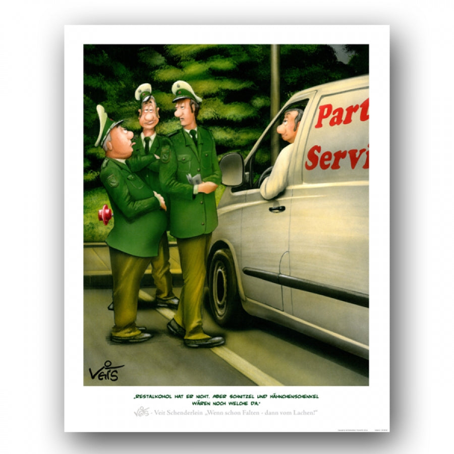 Bild Karikatur Cartoon Verkehrskontrolle Polizei Polizist Partyservice