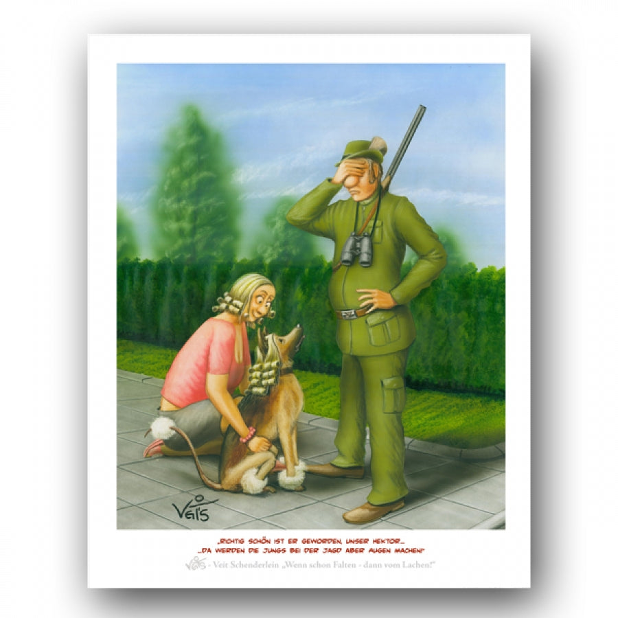 Bild Karikatur Cartoon Jäger Hund Jagd