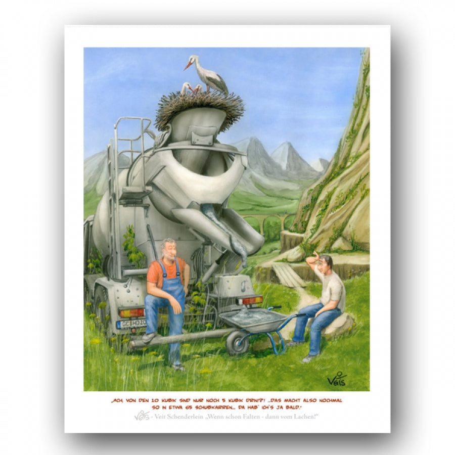 Bild Karikatur Cartoon Betonmischer Bau Bauarbeiter
