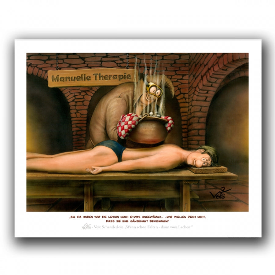 Bild Karikatur Cartoon Physiotherapie Wellness Massage Lotion