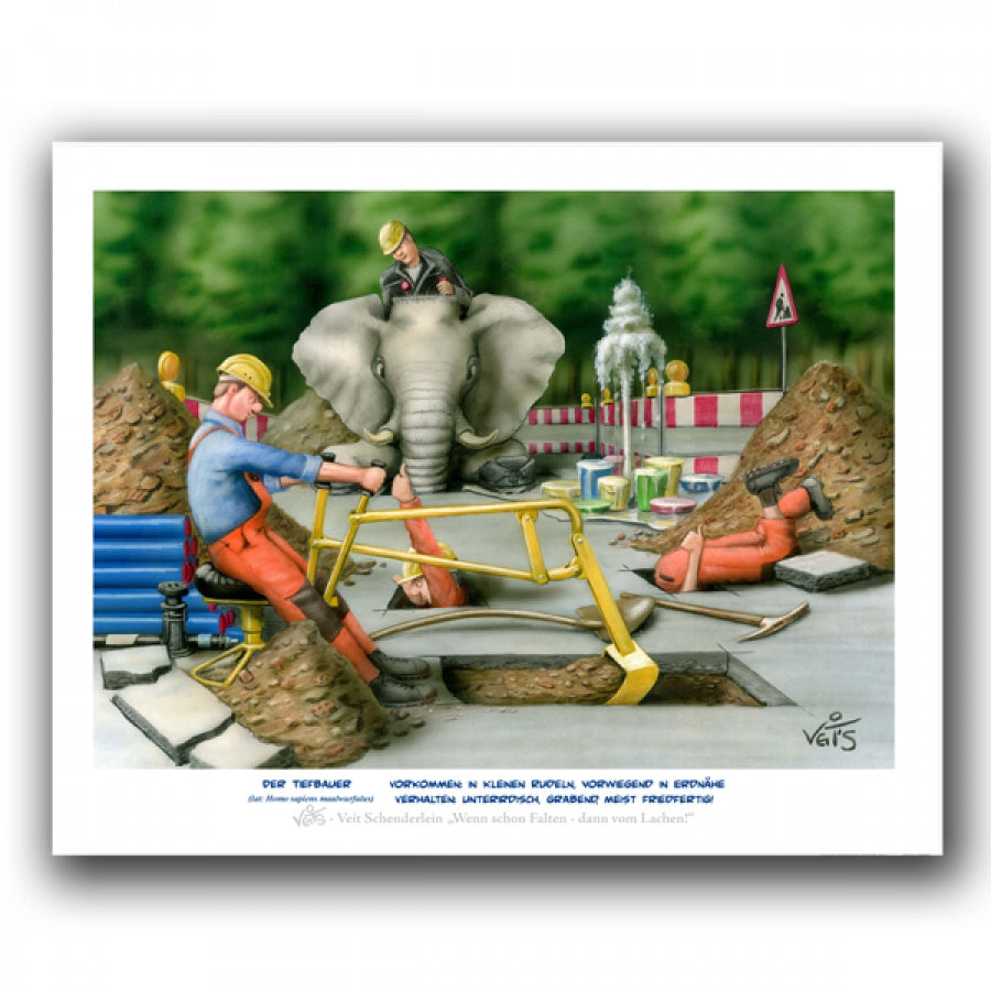 Bild Karikatur Cartoon Bau Tiefbau Tiefbauer
