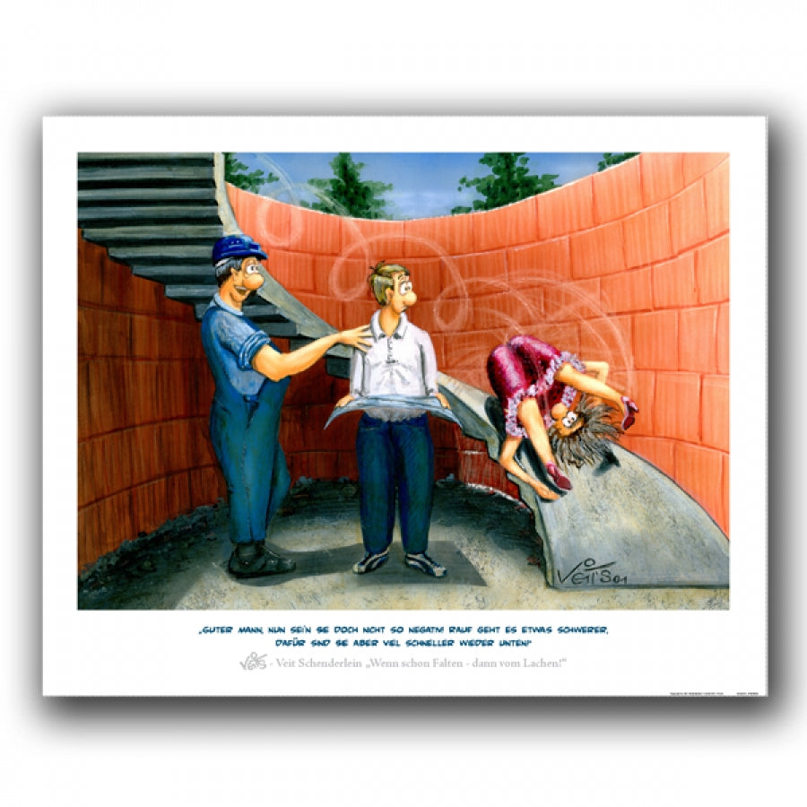 Bild Karikatur Cartoon Hausbau Bau Treppe