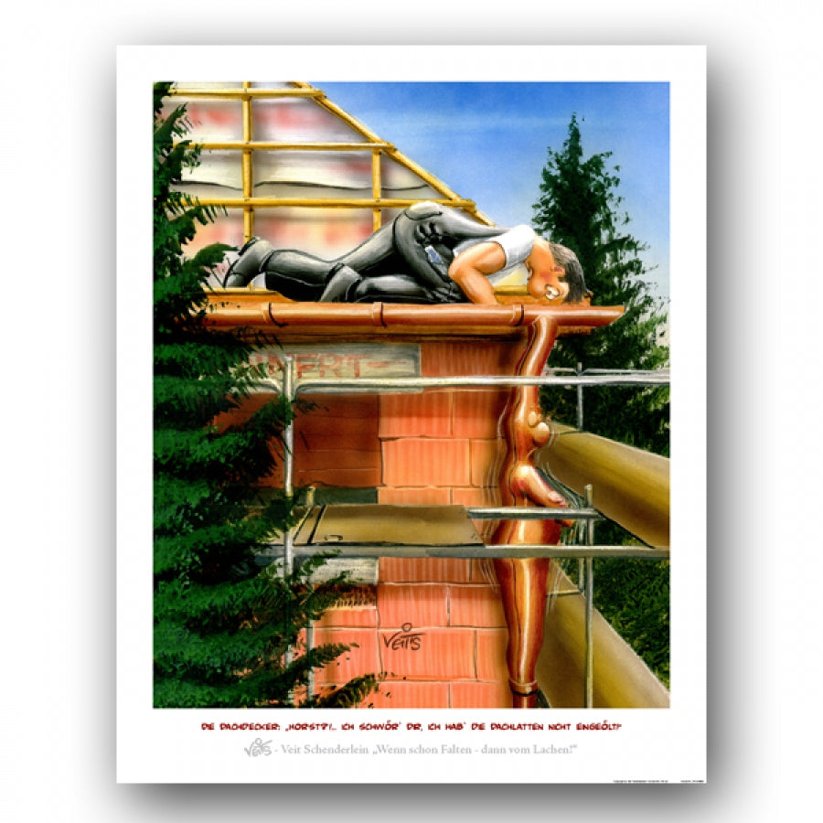 Bild Karikatur Cartoon Dachdecker Dachklempner
