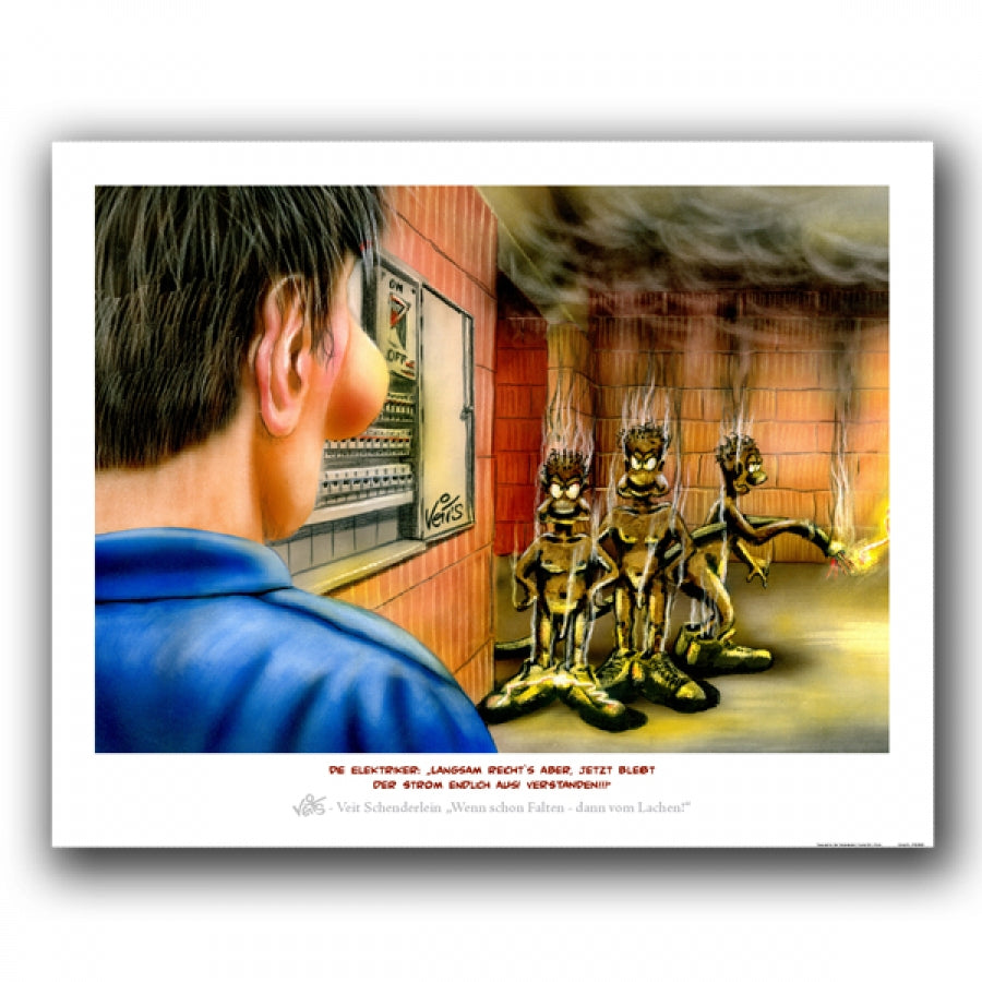 Bild Karikatur Cartoon Elektriker Handwerk
