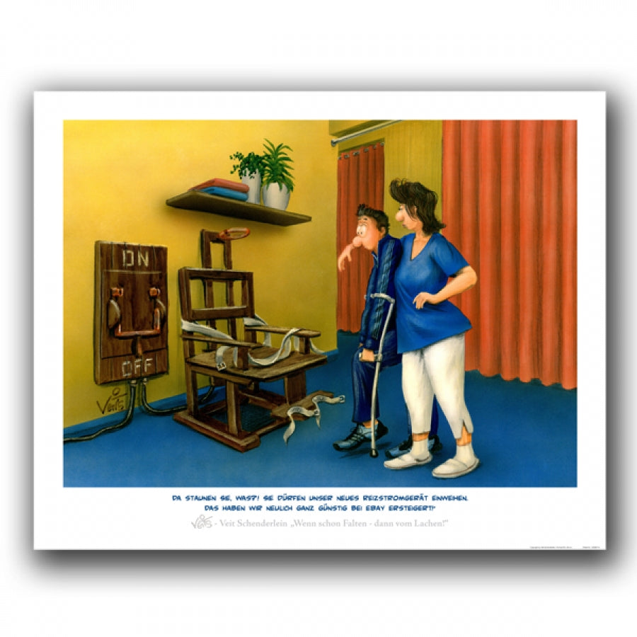 Bild Karikatur Cartoon Physiotherapie Reizstrom