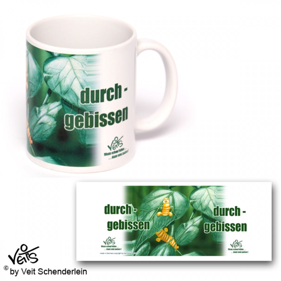 Tassen, Kaffeebecher, Kaffeetassen, Veit`S Gute Laune Tassen, Raupe "Durchgebissen"