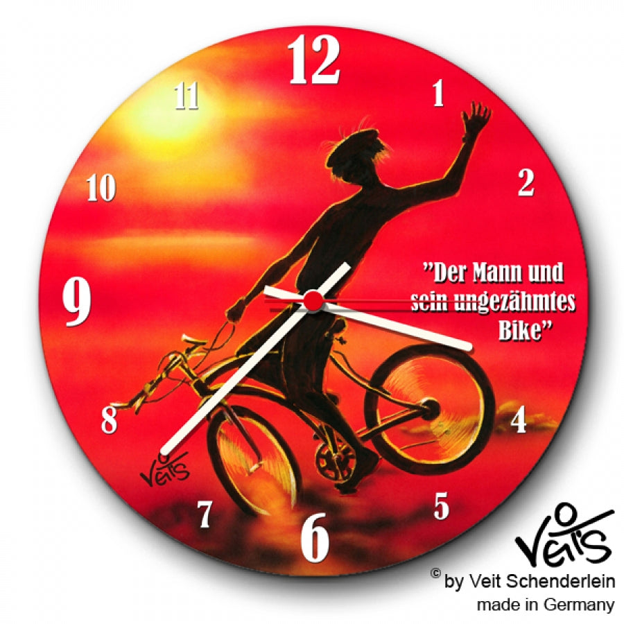 Wanduhr rund, lustige Uhr, Küchenuhr, Fahrrad, Männer, Bike, Veit`S Gute Laune Uhr "Rodeo"