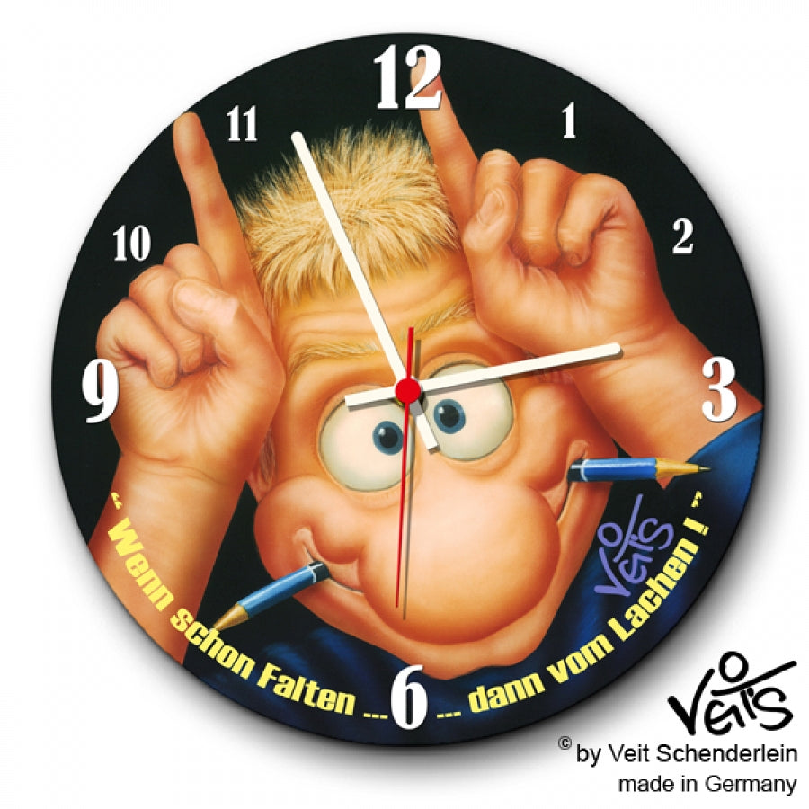 Wanduhr rund, Lustige Uhr, Küchenuhr, Veit`S Gute Laune Uhr "Wenn schon Falten dann vom Lachen"