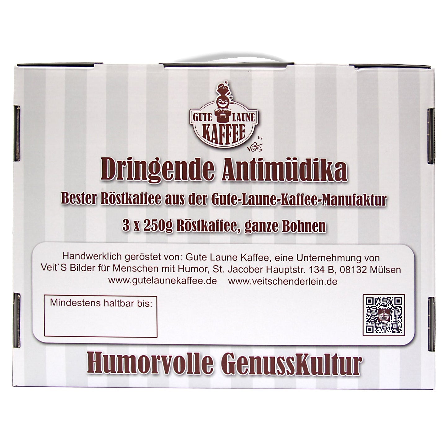Gute Laune Kaffee-Handtasche 3x250g Röstkaffee Dringende Antimüdika
