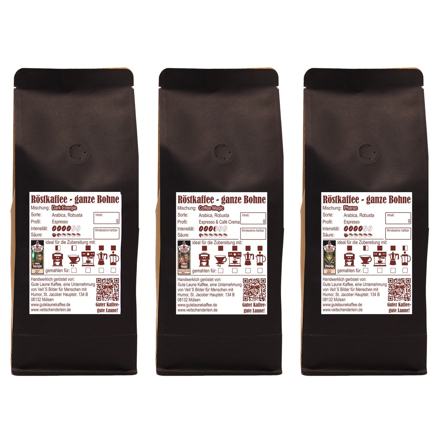 Kaffee Handtasche 3x250g bester Espresso Dringende Antimüdika