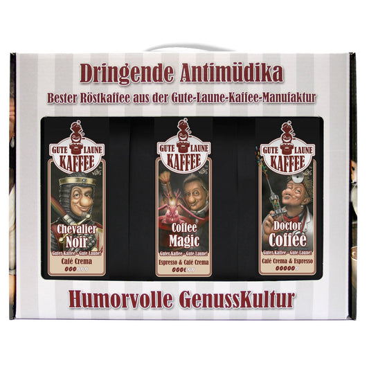 Gute Laune Kaffee-Handtasche 3x250g Röstkaffee Dringende Antimüdika