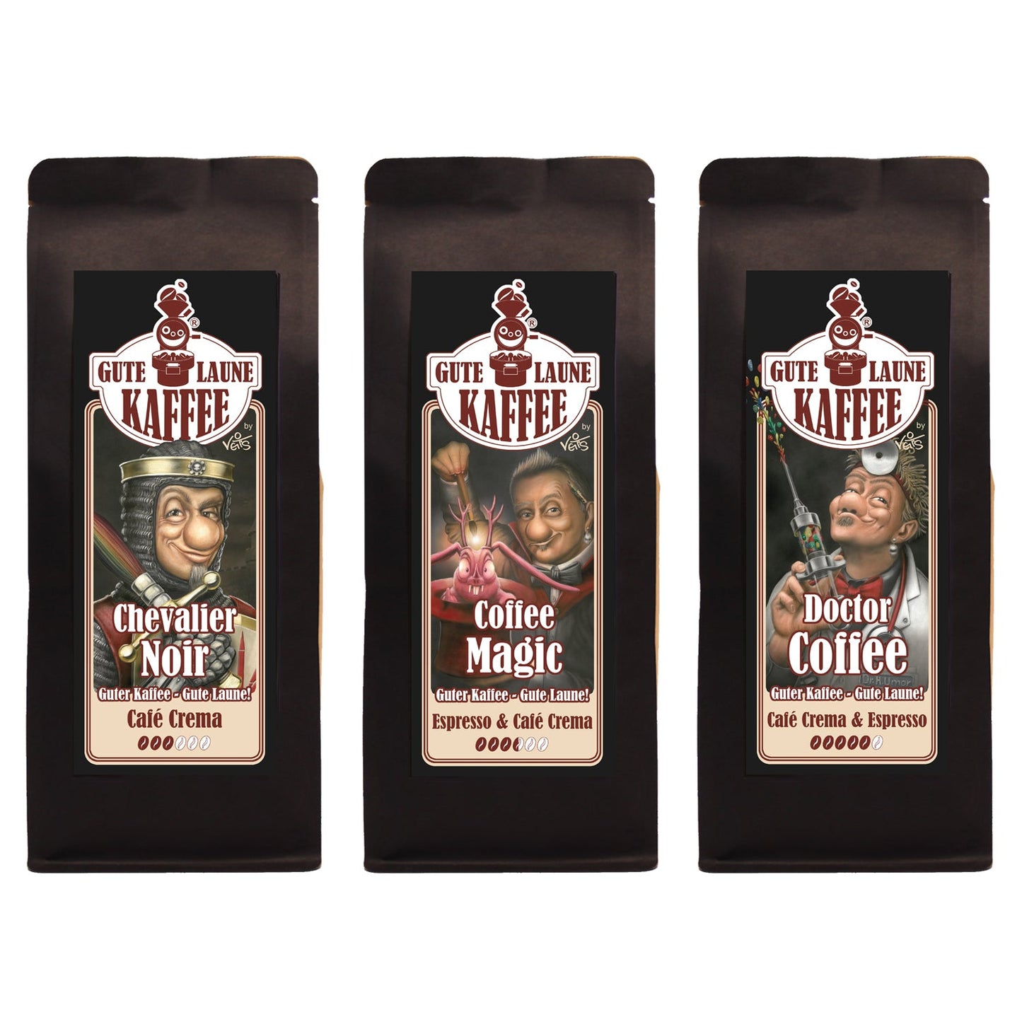Gute Laune Kaffee-Handtasche 3x250g Röstkaffee Dringende Antimüdika