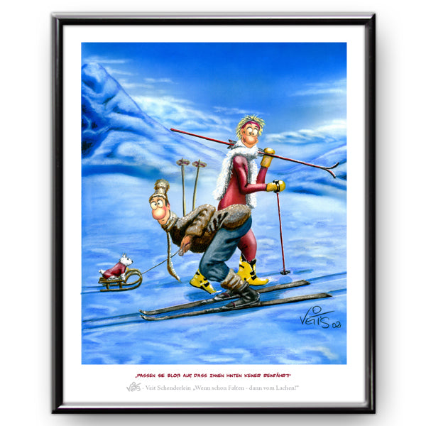 Bild Karikatur Cartoon Skifahren Abfahrt