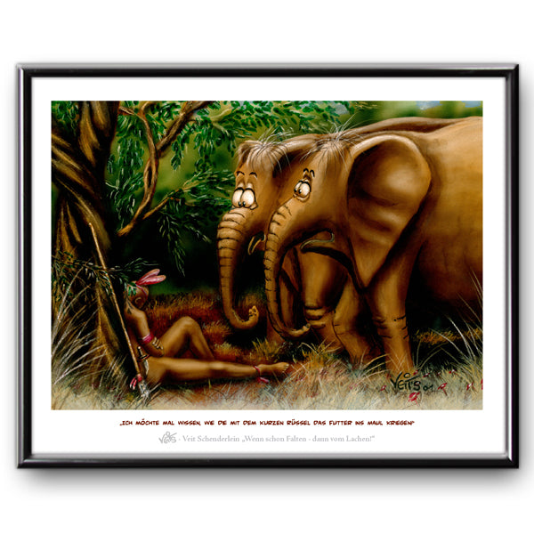 Bild Karikatur Cartoon Männer Elefanten Rüssel Urlaub Safari