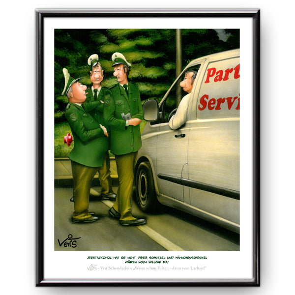 Bild Karikatur Cartoon Verkehrskontrolle Polizei Polizist Partyservice