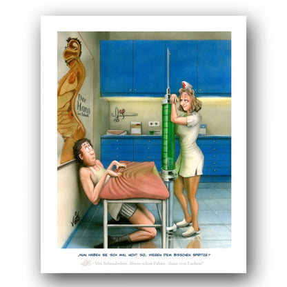 Bild Karikatur Cartoon Arzt Arztpraxis Krankenschwester Spritze