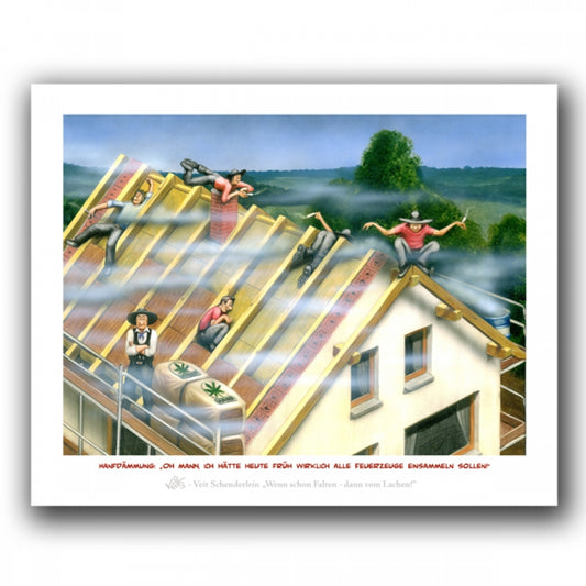 Bild Karikatur Cartoon Dachdecker Dach Hanfdämmung