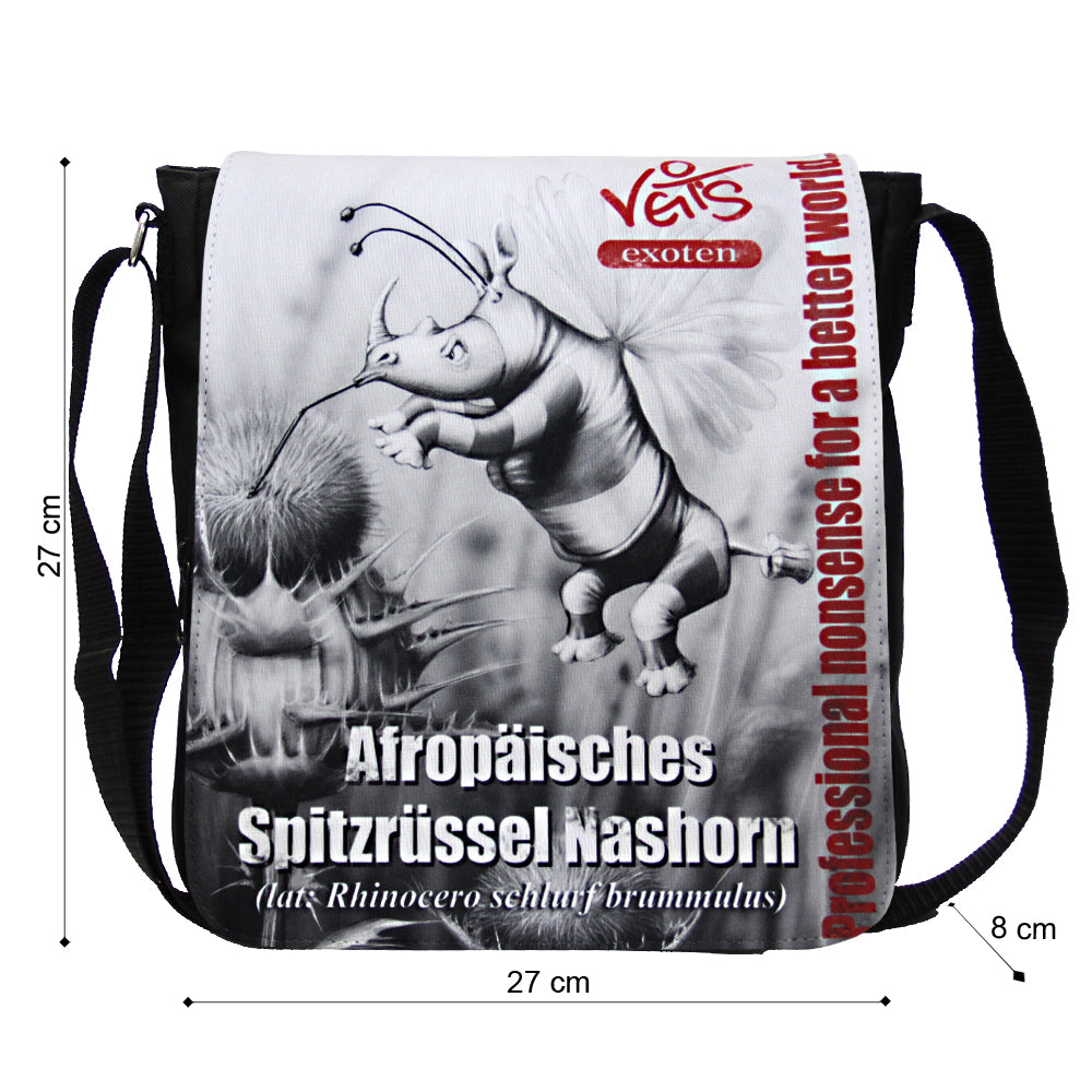 Veit`S Gute Laune Tasche Handtasche Schultertasche Emma Noir mit Exoten-Motiv "Veit`S Afropäisches Spitzrüssel Nashorn"
