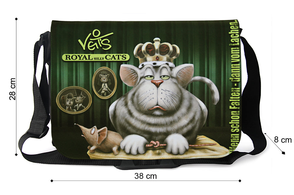 Veit'S lustige Schultertasche Umhängetasche Laptoptasche Messenger Bag mit Katzen-Motiv "Veit`S ROYAL SILLY CATS - Royal-Ronald"