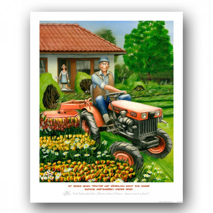 Bild Karikatur Cartoon Traktor Garten Männer