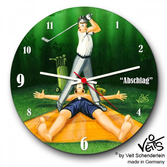 Wanduhr rund, Lustige Uhr, Küchenuhr, Golfspieler, Golf, Veit`S Gute Laune Uhr "Abschlag"