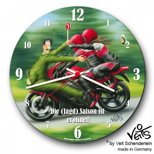 Wanduhr rund, Lustige Uhr, Küchenuhr, Motorrad, Biker, Polizist, Veit`S gute Laune Uhr Verkehrskontrolle
