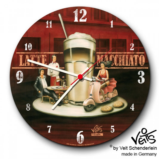 Wanduhr rund, Küchenuhr, lustige Uhr, Veit`S Gute Laune Uhr Latte Macchiato