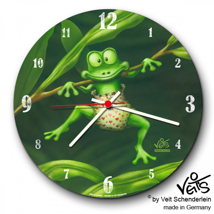 Wanduhr rund, lustige Uhr, Küchenuhr, Frösche, Veit`S Gute Laune Uhr "Kleiner Frosch"